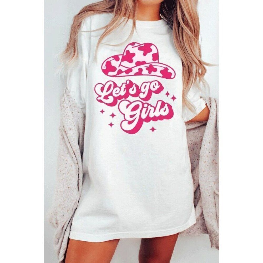 SALE! Let's Go Girls Oversized Graphic Tee Comfort Colors Relaxed Slogan Shirt - Picture 1 of 2